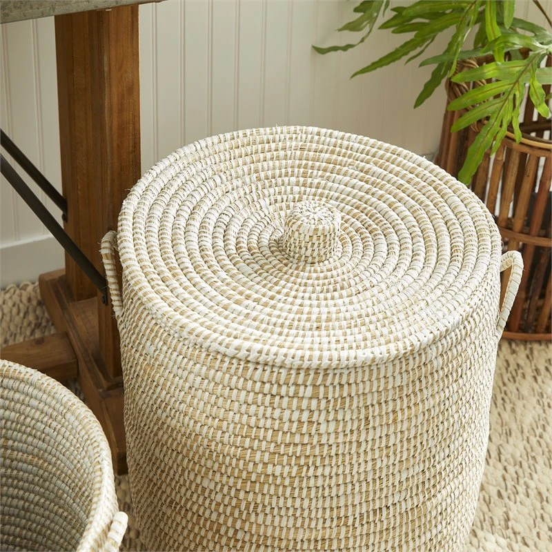 Napa Home & Garden Rivergrass Laundry Hamper Basket With Lids - White (Set Of 2) 3 Napa Home & Garden Rivergrass Laundry Hamper Basket With Lids - White (Set Of 2) - Image 3