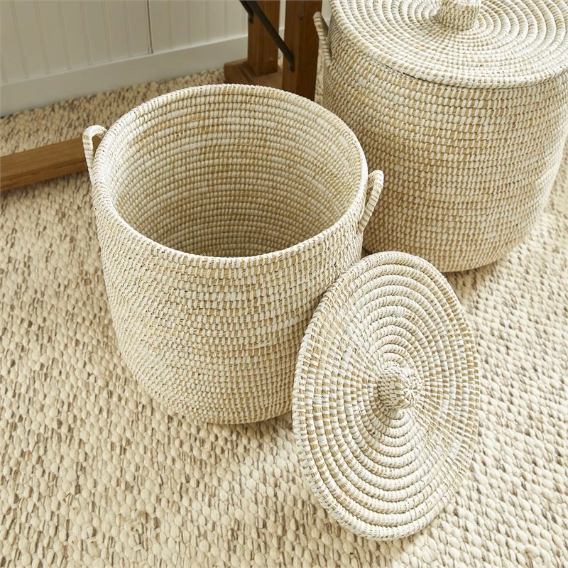 Napa Home & Garden Rivergrass Laundry Hamper Basket With Lids - White (Set Of 2) 5 Napa Home & Garden Rivergrass Laundry Hamper Basket With Lids - White (Set Of 2) - Image 5