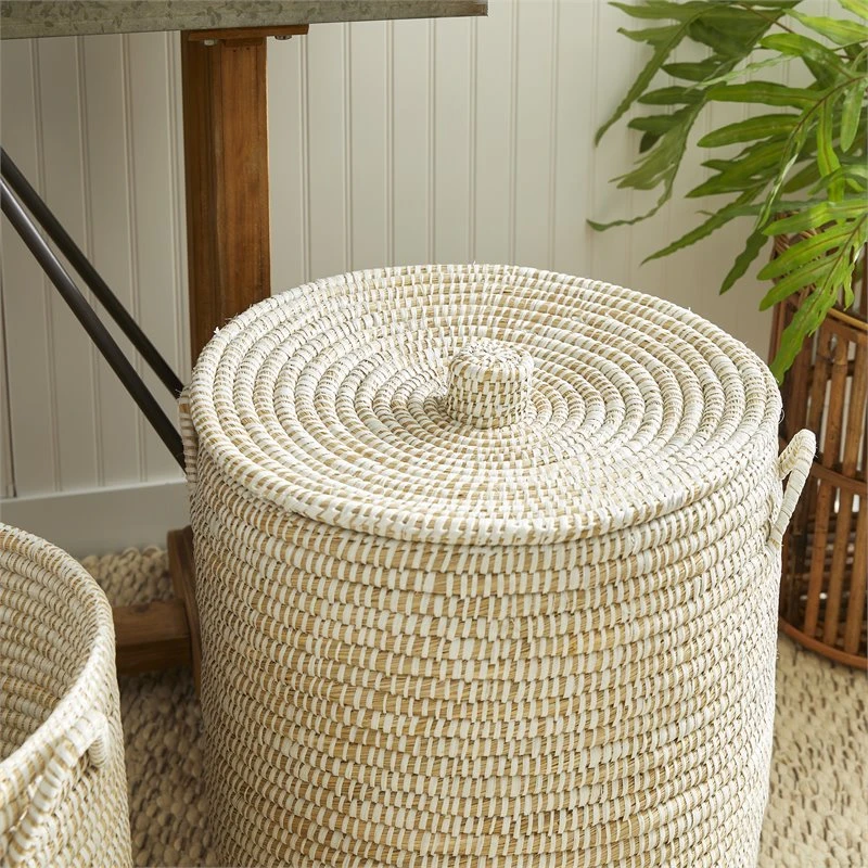 Napa Home & Garden Rivergrass Laundry Hamper Basket With Lids - White (Set Of 2) 6 Napa Home & Garden Rivergrass Laundry Hamper Basket With Lids - White (Set Of 2) - Image 6