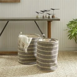 Napa Home & Garden Marleigh Round Fabric Laundry Baskets Beige/Black (Set Of 2) -Cymax Sales 2509560 10 L