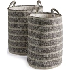 Napa Home & Garden Marleigh Round Fabric Laundry Baskets Beige/Black (Set Of 2)