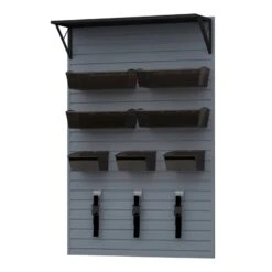 RST Brands Flow Wall 12 PC Plastic Heavy Duty Shelf & Bin Storage Set - Silver
