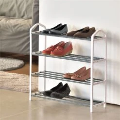 Alexent 4-Tier Heavy Duty Metal & Plastic Shoe Rack/Hallway Stand Shelf In White -Cymax Sales 2517317 7 L