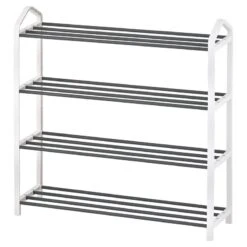 Alexent 4-Tier Heavy Duty Metal & Plastic Shoe Rack/Hallway Stand Shelf In White