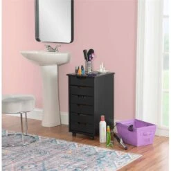 Pemberly Row Mid Century Six Drawer Wood Rolling Storage Cart In Black 25 Pemberly Row Mid Century Six Drawer Wood Rolling Storage Cart In Black -Cymax Sales 2518227 16 L