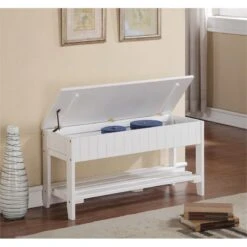 Roundhill Quality Solid Wood Shoe Bench With Storage In White -Cymax Sales 2536583 2 L