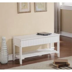 Roundhill Quality Solid Wood Shoe Bench With Storage In White -Cymax Sales 2536583 3 L