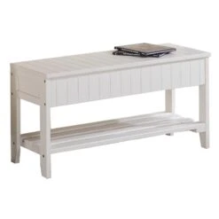 Roundhill Quality Solid Wood Shoe Bench With Storage In White