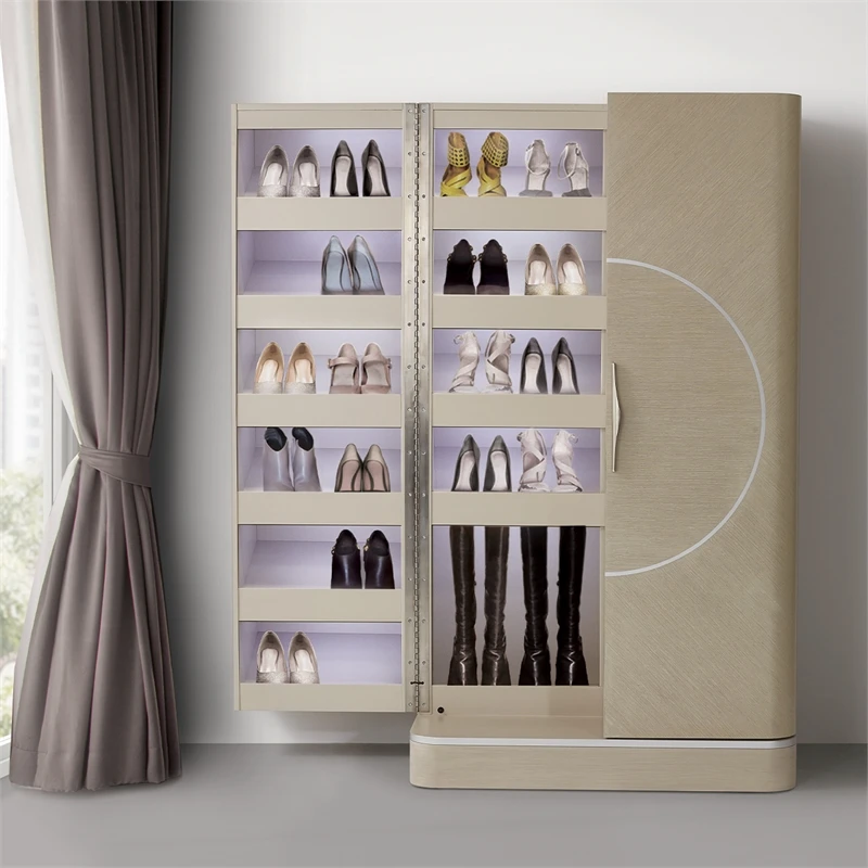 Michael Amini Eclipse Poplar Wood Footwear Cabinet In Moonlight Beige 2 Michael Amini Eclipse Poplar Wood Footwear Cabinet In Moonlight Beige - Image 2