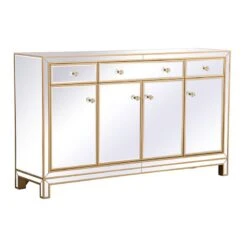 Elegant Decor Reflexion 60" Metal And MDF Mirrored Credenza In Gold