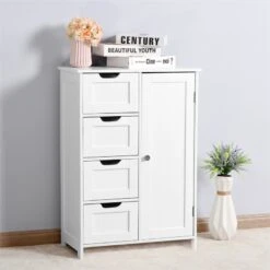 CRO Decor White Bathroom Storage Cabinet Floor Cabinet With Adjustable Shelf
