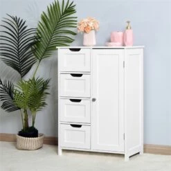 CRO Decor White Bathroom Storage Cabinet Floor Cabinet With Adjustable Shelf -Cymax Sales 2558994 3 L