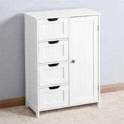 CRO Decor White Bathroom Storage Cabinet Floor Cabinet With Adjustable Shelf -Cymax Sales 2558994 4 L