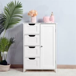CRO Decor White Bathroom Storage Cabinet Floor Cabinet With Adjustable Shelf -Cymax Sales 2558994 7 L