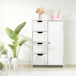 CRO Decor White Bathroom Storage Cabinet Floor Cabinet With Adjustable Shelf -Cymax Sales 2558994 8 L