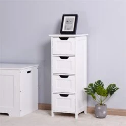CRO Decor White Bathroom Storage Cabinet Freestanding Cabinet With Drawers