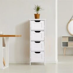 CRO Decor White Bathroom Storage Cabinet Freestanding Cabinet With Drawers 14 CRO Decor White Bathroom Storage Cabinet Freestanding Cabinet With Drawers -Cymax Sales 2558997 3 L