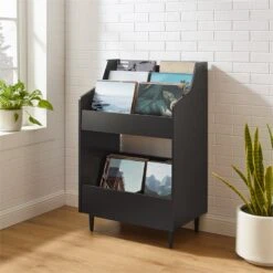 Crosley Furniture Liam 2-Shelf Mid-Century Wood Storage Stand In Black -Cymax Sales 2567915 1 L
