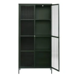 75" Contemporary Glass & Metal Display Cabinet In Green -Cymax Sales 2568652 4 L