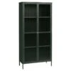 75" Contemporary Glass & Metal Display Cabinet In Green