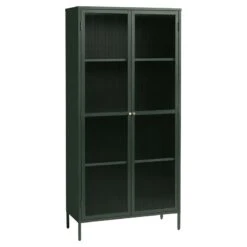 75" Contemporary Glass & Metal Display Cabinet In Green