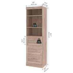Bestar Pur 25" Engineered Wood Storage Unit With 3 Drawers In Rustic Brown -Cymax Sales 2572058 9 L