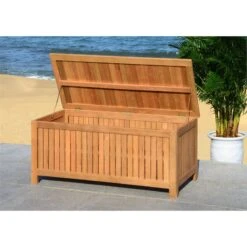 Safavieh Abri Storage Eucalyptus Wood Outdoor Cushion Box In Teak Natural -Cymax Sales 2574115 10 L
