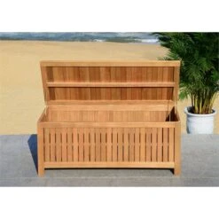 Safavieh Abri Storage Eucalyptus Wood Outdoor Cushion Box In Teak Natural -Cymax Sales 2574115 11 L