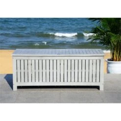 Safavieh Abri Storage Eucalyptus Wood Outdoor Cushion Box In Gray -Cymax Sales 2574116 11 L