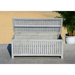 Safavieh Abri Storage Eucalyptus Wood Outdoor Cushion Box In Gray -Cymax Sales 2574116 13 L