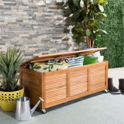 Safavieh Elina Storage Eucalyptus Wood Outdoor Cushion Box In Teak Natural -Cymax Sales 2574117 14 L