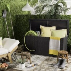 Safavieh Cosima Contemporary Wood Outdoor Cushion Box In Black -Cymax Sales 2574252 12 L