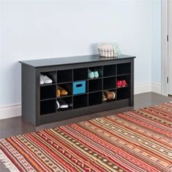 Wright Home Wood 18 Cubby Shoe Storage Bench In Black Finish -Cymax Sales 2595788 2 L