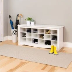 Wright Home Wood 18 Cubby Shoe Storage Bench In White Finish -Cymax Sales 2595789 2 L