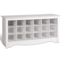 Wright Home Wood 18 Cubby Shoe Storage Bench In White Finish
