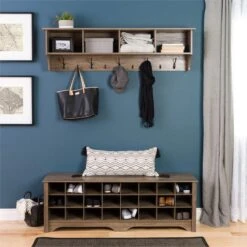 Wright Home Wood 60" Shoe Cubby Bench In Drifted Gray Finish -Cymax Sales 2595793 3 L