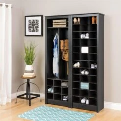 Wright Home Wood Space-Saving Shoe Storage Cabinet In Black Finish -Cymax Sales 2595848 3 L