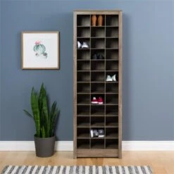 Wright Home Engineered Wood Space-Saving Shoe Storage Cabinet In Drifted Gray -Cymax Sales 2595881 2 L