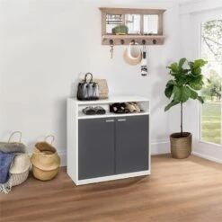 Pilaster Designs Moretz 2-Door Wood Shoe Storage Cabinet In White And Gray -Cymax Sales 2595953 4 L