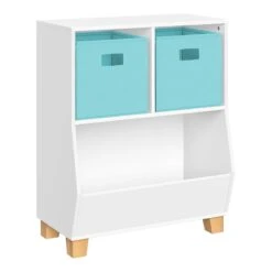 RiverRidge Catch-All 24" Kids Multi-Cubby Toy Organizer & 2 Bins In White/Aqua