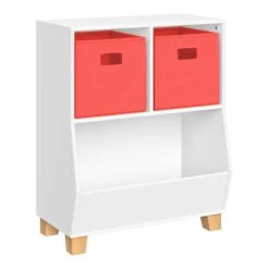 RiverRidge Catch-All 24" Kids Multi-Cubby Toy Organizer & 2 Bins In White/Coral