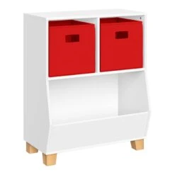 RiverRidge Catch-All 24" Kids Multi-Cubby Toy Organizer & 2 Bins In White/Red
