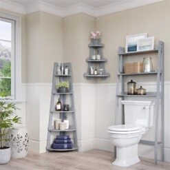 RiverRidge Amery 5-Tier Transitional Wood Corner Ladder Shelf In Gray -Cymax Sales 2597661 3 L