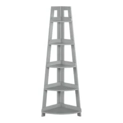 RiverRidge Amery 5-Tier Transitional Wood Corner Ladder Shelf In Gray