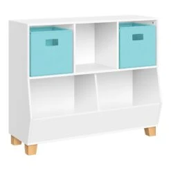 RiverRidge Catch-All 35" Kids Multi-Cubby Toy Organizer & 2 Bins In White/Aqua