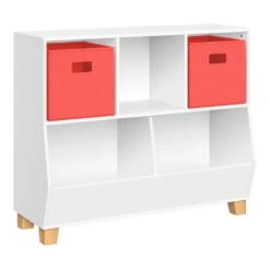 RiverRidge Catch-All 35" Kids Multi-Cubby Toy Organizer & 2 Bins In White/Coral