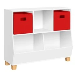 RiverRidge Catch-All 35" Kids Multi-Cubby Toy Organizer & 2 Bins In White/Red