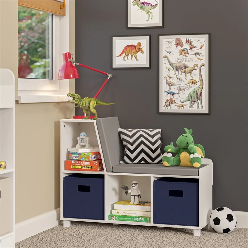 RiverRidge Book Nook Wood Kids Storage Bench With Cubbies In White/Navy 2 RiverRidge Book Nook Wood Kids Storage Bench With Cubbies In White/Navy - Image 2