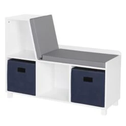 RiverRidge Book Nook Wood Kids Storage Bench With Cubbies In White/Navy