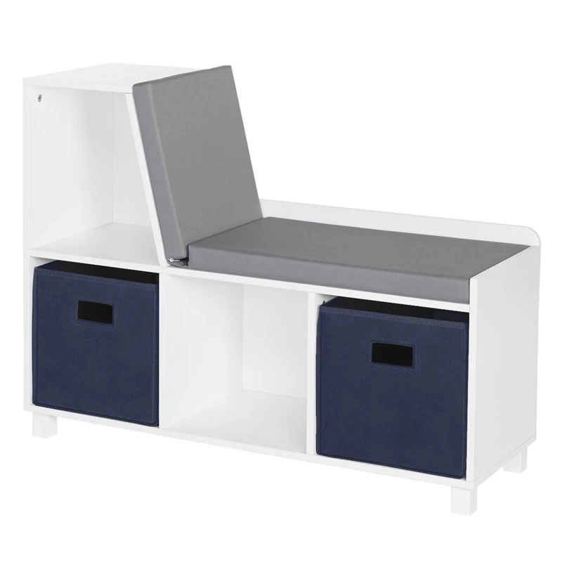 RiverRidge Book Nook Wood Kids Storage Bench With Cubbies In White/Navy 1 RiverRidge Book Nook Wood Kids Storage Bench With Cubbies In White/Navy
